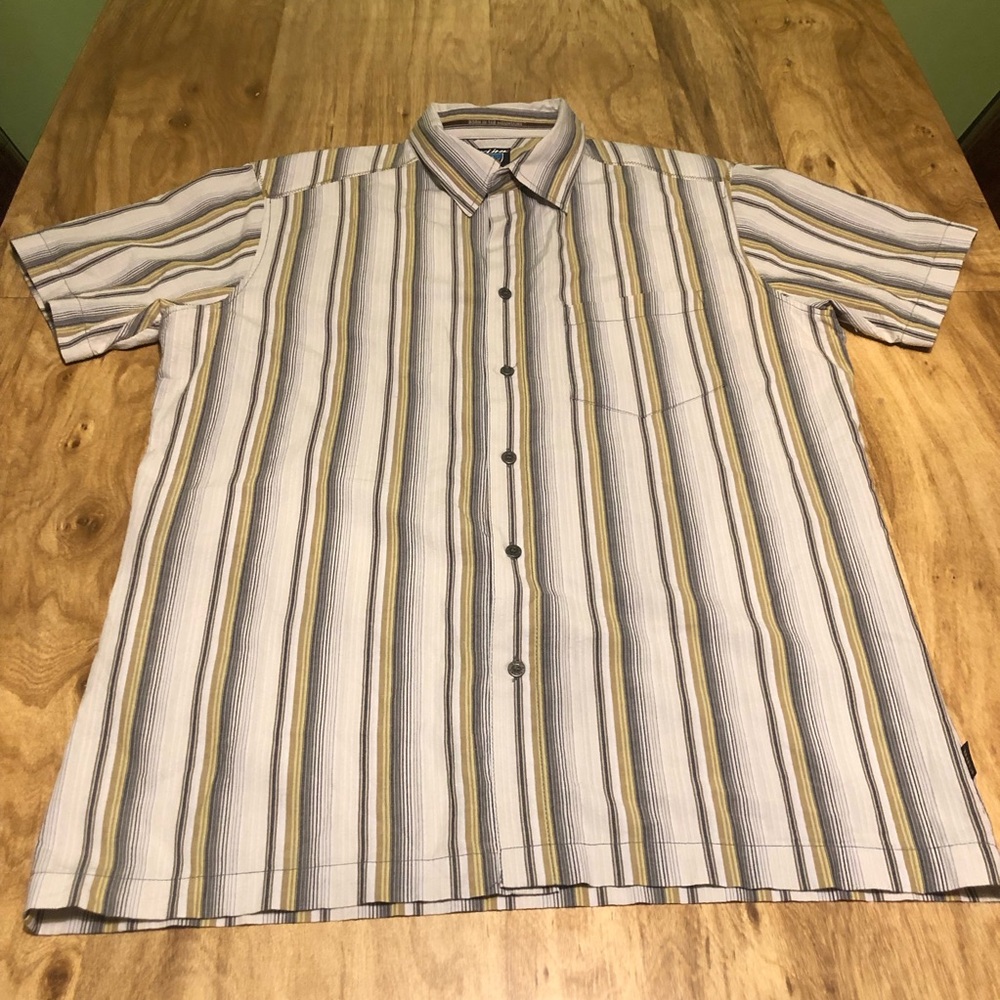 3/$25 Kuhl Striped Button Up Shirt Lightweight Cotton Blend Casual Mens Size M
